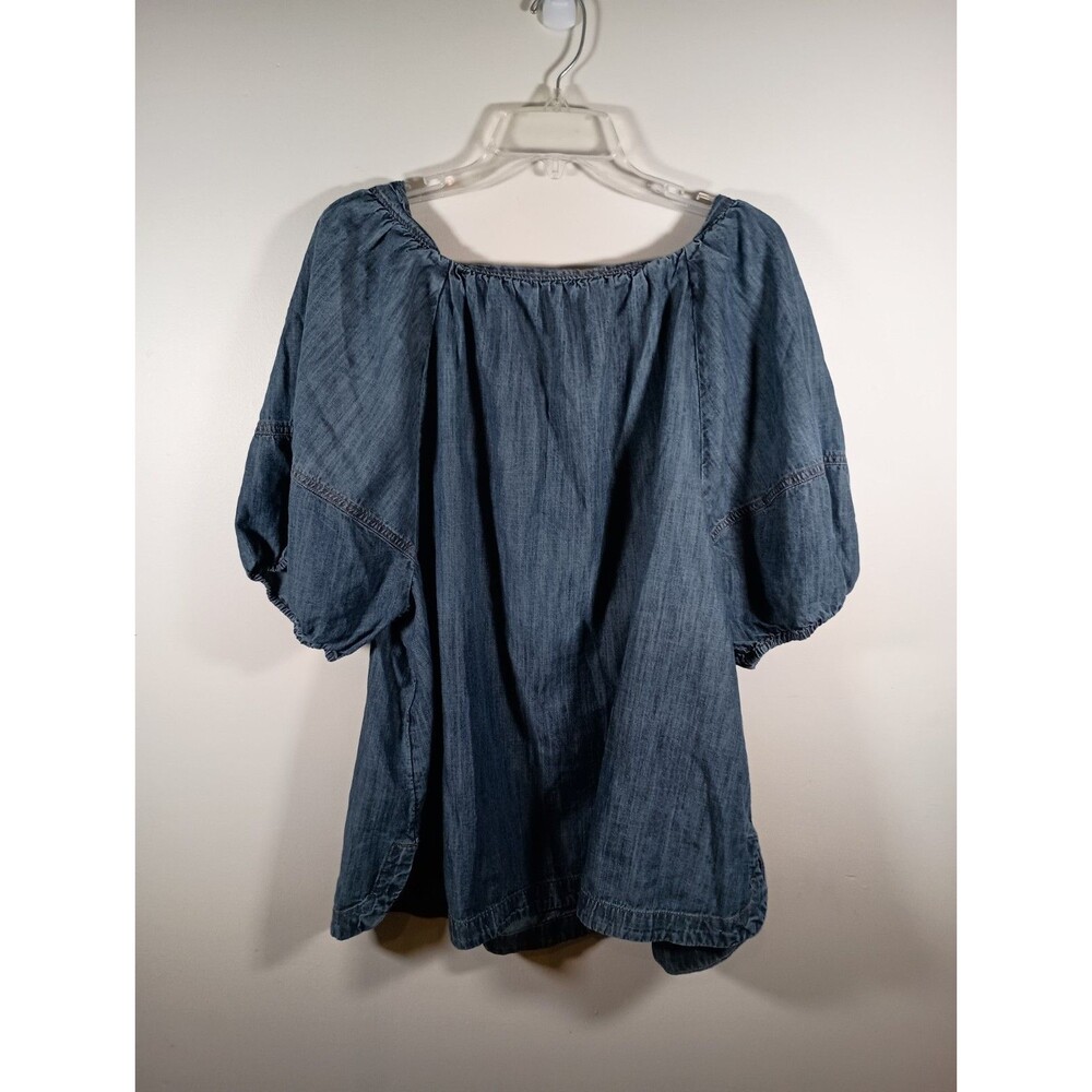Lane Bryant Chambray Peasant Top in Denim Blue - Picture 4 of 6